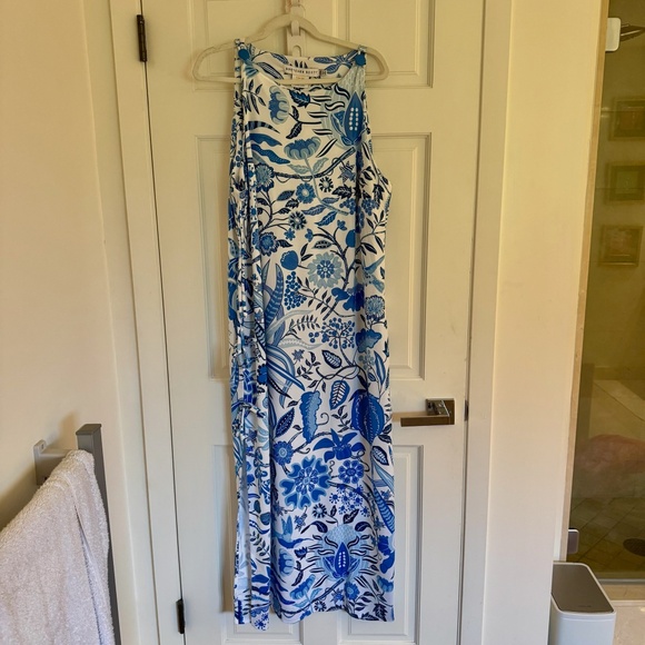 NWT Gretchen Scott Sleevless Side Tie Hummingbird Heaven Blue Maxi Dress DIVA - Picture 1 of 5